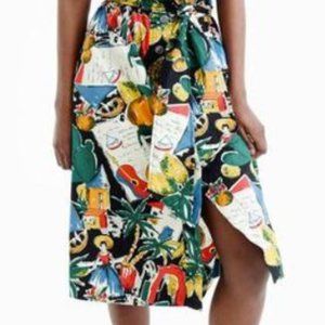 JCrew Postcard Tropical Print A-line w Tie